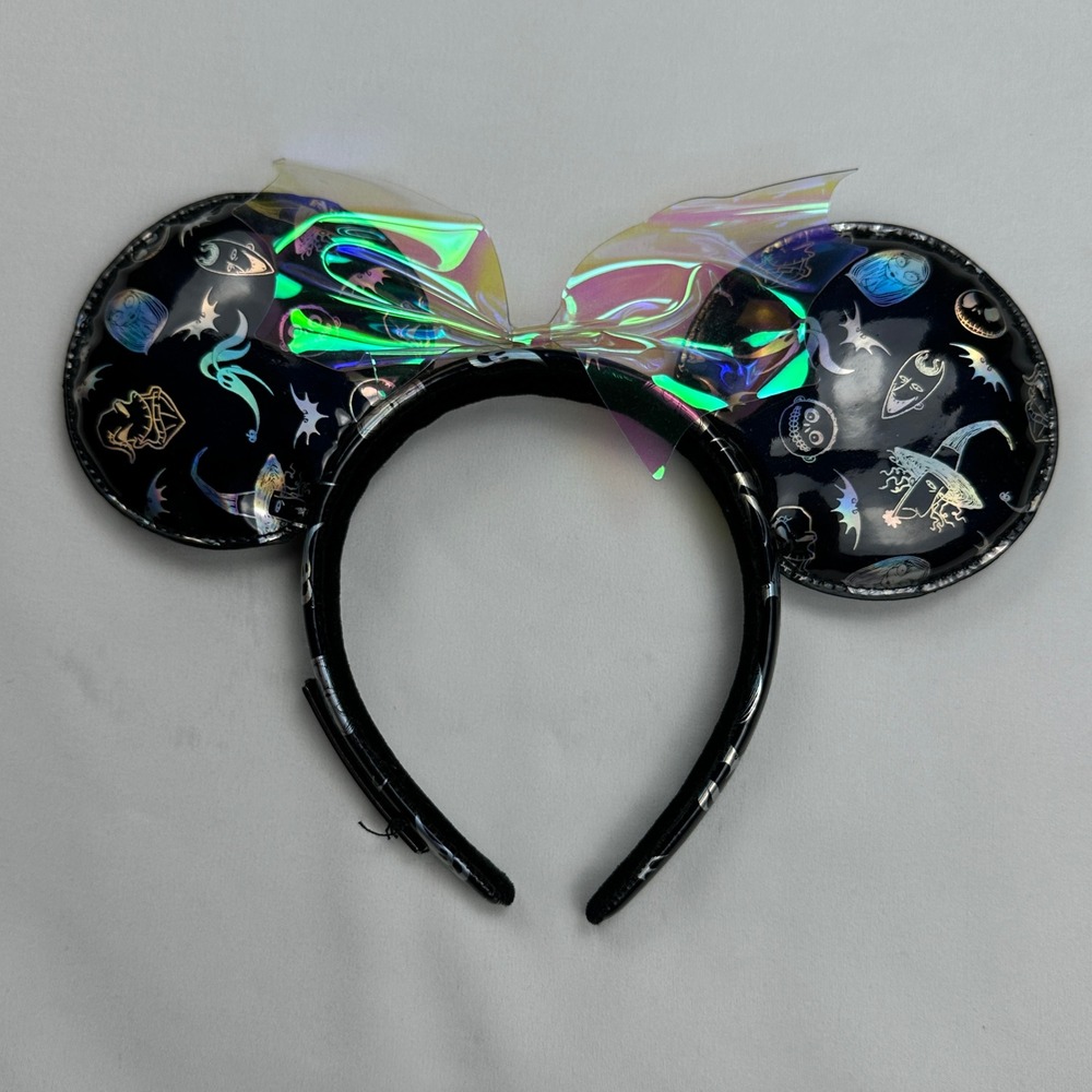 Disney Loungefly Nightmare Before Christmas Holographic Ears Headband Black Bow